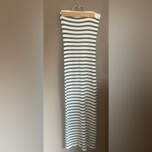 Freshman Black and White Striped Maxi Skirt